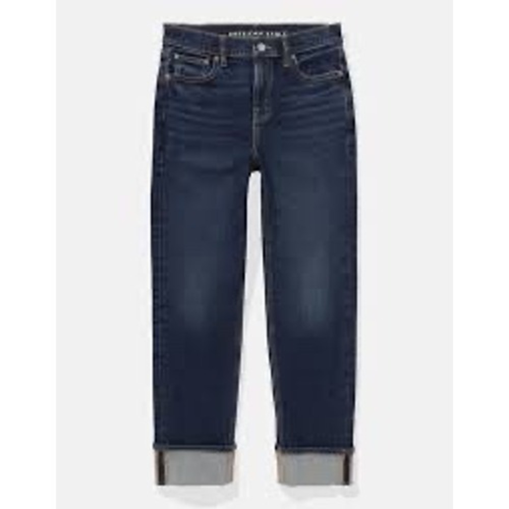 American Eagle Women Dark Wash High Waisted Stretch Jeans Cuffed Indigo